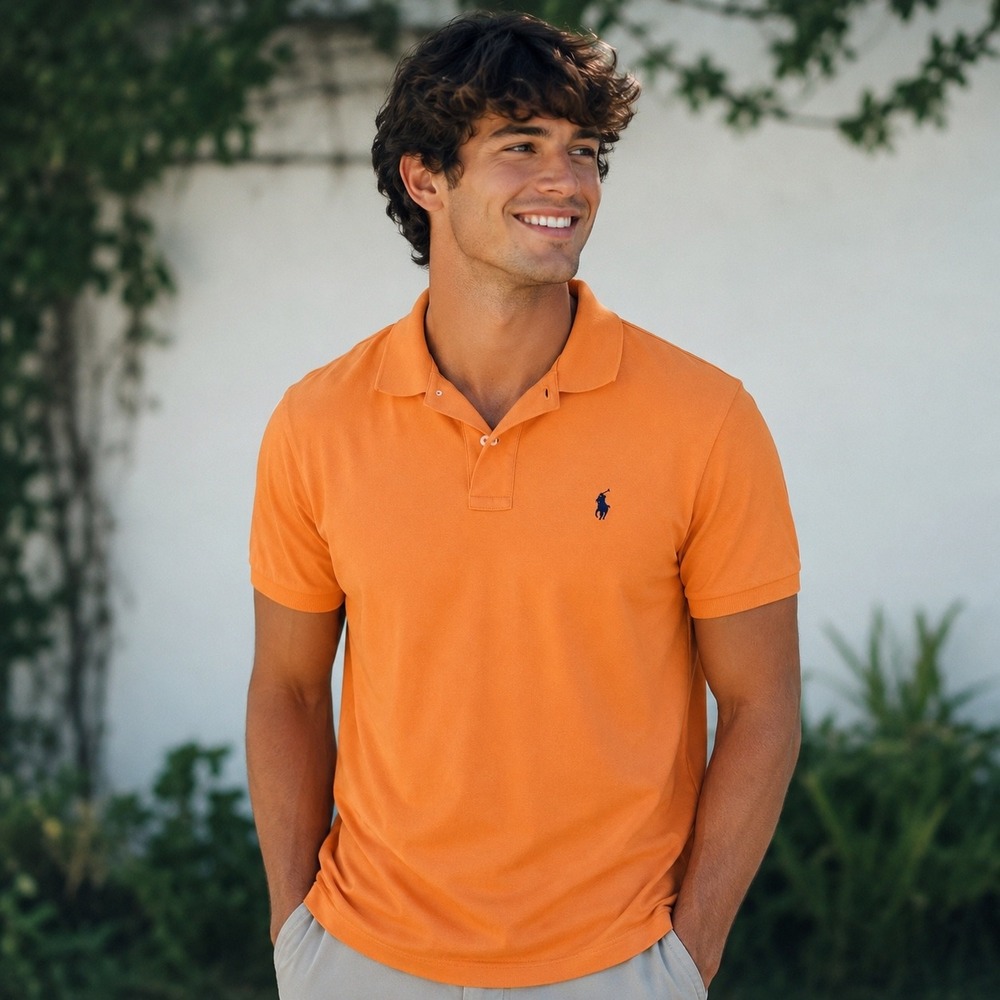 Polo Ralph Lauren Mens Orange Short Sleeve Cotton Pique Polo Shirt Size S